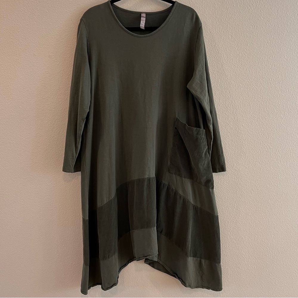 Made in Italy 100% Cotton Dark Green Midi Dress - XL